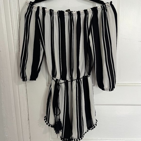 Revamped Black & White Striped Romper - Picture 1 of 3